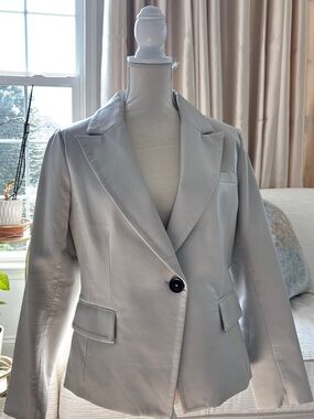 BCBG Light Gray Single-Button Women's Leather Blazer
